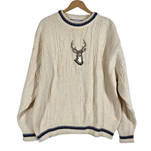 Shenandoah Sweater Sz XL Mens Chunky Knit Deer Cabincore Fisherman Country Core